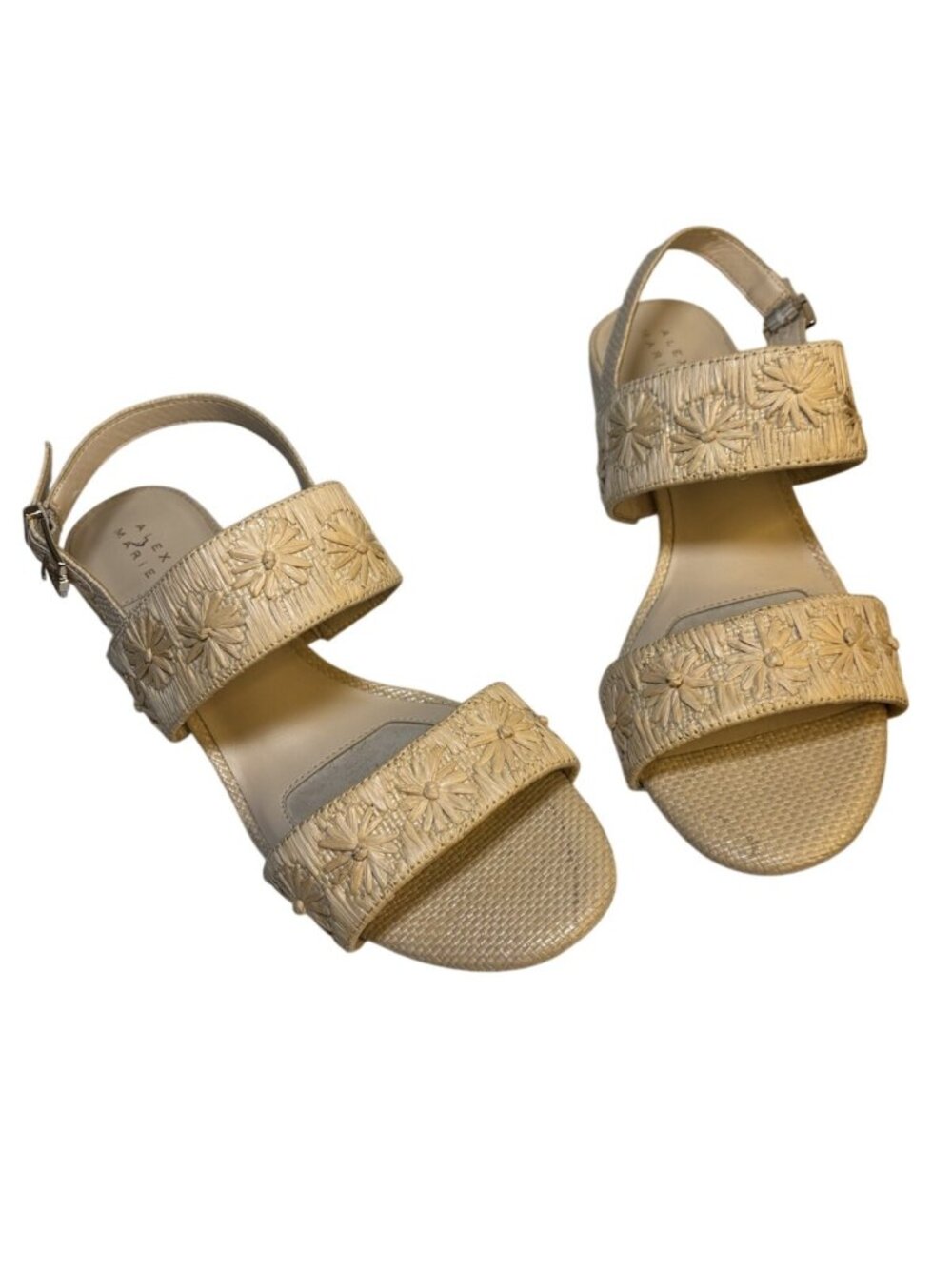 Alex Marie Patria Beige Raffia Woven Strappy Sandals Block Heel 9.5 NWOB Boho